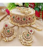 Multicolor kundan White Gold Alloy necklace sets