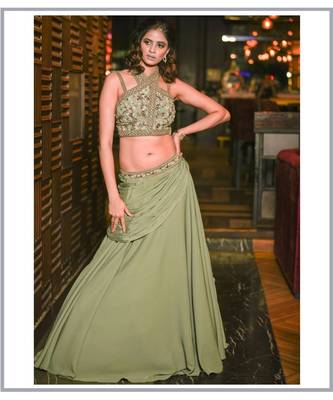 Olive Green Lehenga with Choli 1