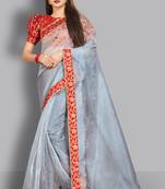 Grey embroidered organza saree with blouse