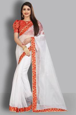 White embroidered organza saree with blouse 1