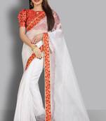 White embroidered organza saree with blouse
