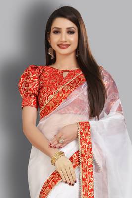 White embroidered organza saree with blouse 2