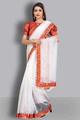 White embroidered organza saree with blouse 3