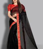 Black embroidered organza saree with blouse