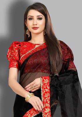 Black embroidered organza saree with blouse 2