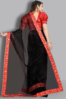 Black embroidered organza saree with blouse 4