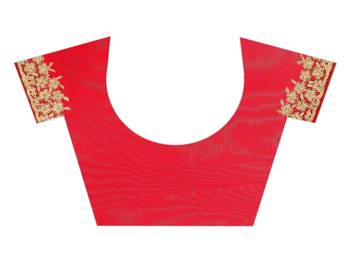 Red embroidered net saree with blouse 5