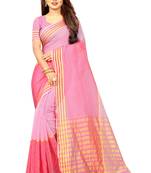 Onion pink plain cotton saree with blouse