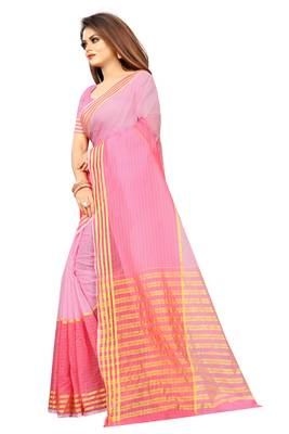 Onion pink plain cotton saree with blouse 2