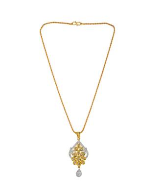Yellow kundan   Pendant with    Chain with    Pair of Earrings 3