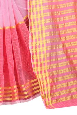 Onion pink plain cotton saree with blouse 3
