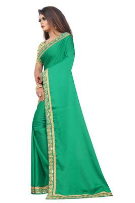 Sea green embroidered silk saree with blouse 2