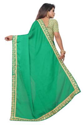 Sea green embroidered silk saree with blouse 3