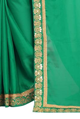 Sea green embroidered silk saree with blouse 5