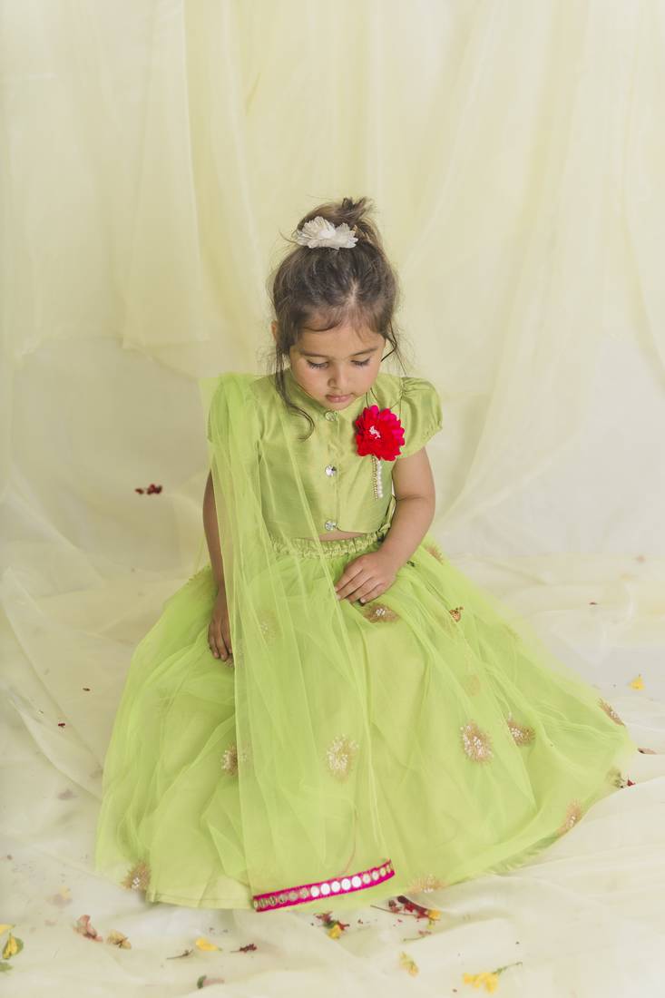 SAKA DESIGNS Lime Green Lehenga Choli For Girls | Ethnic Wears