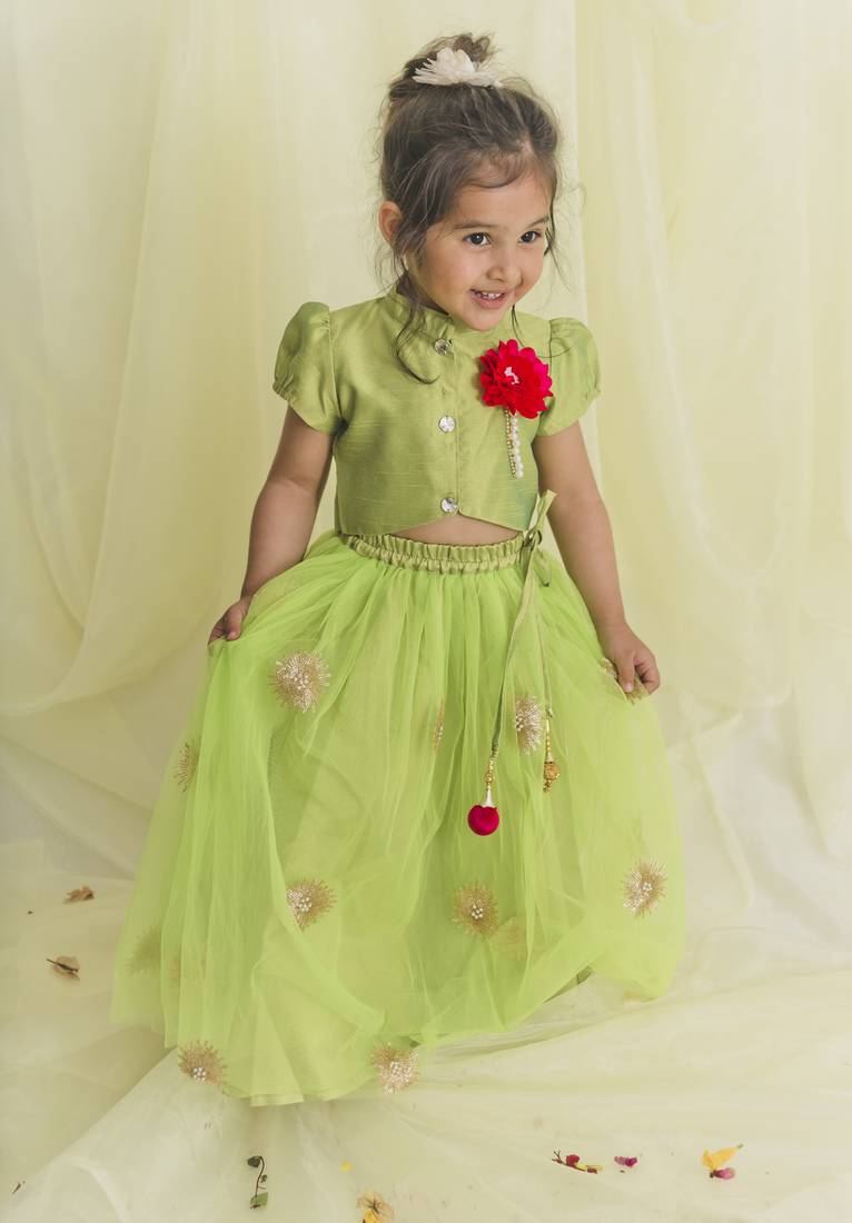 SAKA DESIGNS Lime Green Lehenga Choli For Girls | Ethnic Wears
