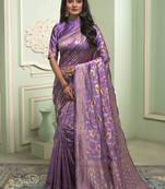 Lavender woven art silk saree with blouse