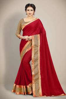 Maroon embroidered silk blend saree with blouse