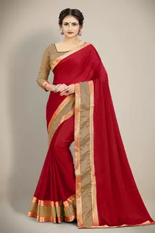 Maroon embroidered silk blend saree with blouse
