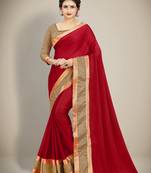 Maroon embroidered silk blend saree with blouse