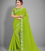 Green plain chiffon saree with blouse