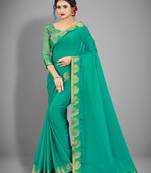 Sea green plain chiffon saree with blouse