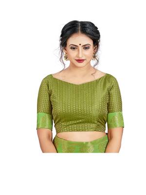 Green plain chiffon saree with blouse 4