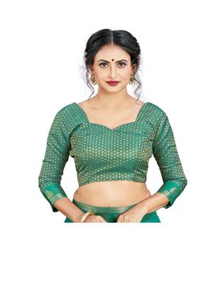 Sea green plain chiffon saree with blouse 4