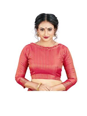 Hot pink plain chiffon saree with blouse 4
