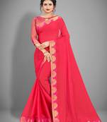 Pink plain chiffon saree with blouse