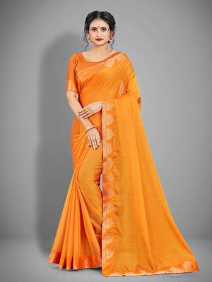 Gold plain chiffon saree with blouse 1