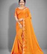 Gold plain chiffon saree with blouse