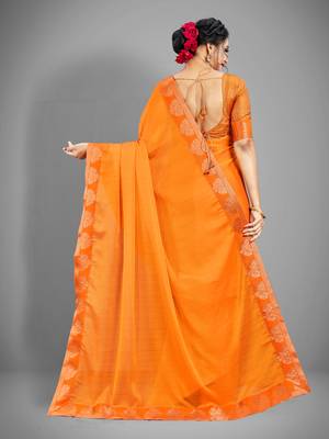 Gold plain chiffon saree with blouse 2