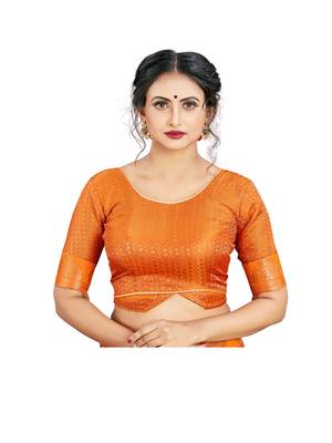 Gold plain chiffon saree with blouse 4