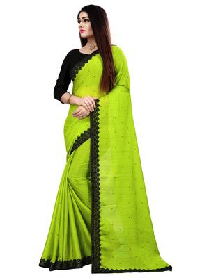 Green embroidered chiffon saree with blouse 2