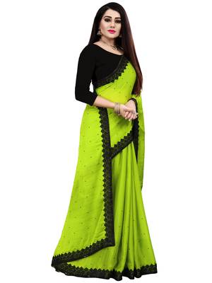 Green embroidered chiffon saree with blouse 3