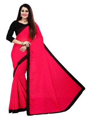 Magenta embroidered chiffon saree with blouse 1