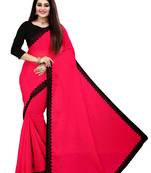 Magenta embroidered chiffon saree with blouse