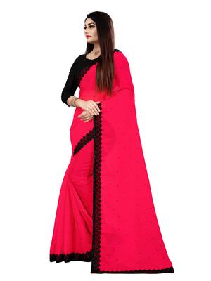 Magenta embroidered chiffon saree with blouse 2
