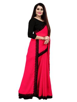 Magenta embroidered chiffon saree with blouse 3