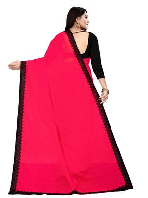 Magenta embroidered chiffon saree with blouse 4