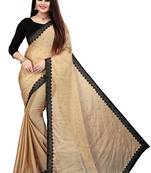 Cream embroidered chiffon saree with blouse