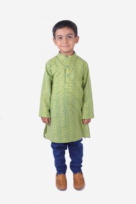 Green printed cotton boys-kurta-pyjama 1