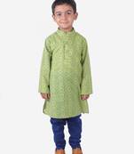 Green printed cotton boys-kurta-pyjama