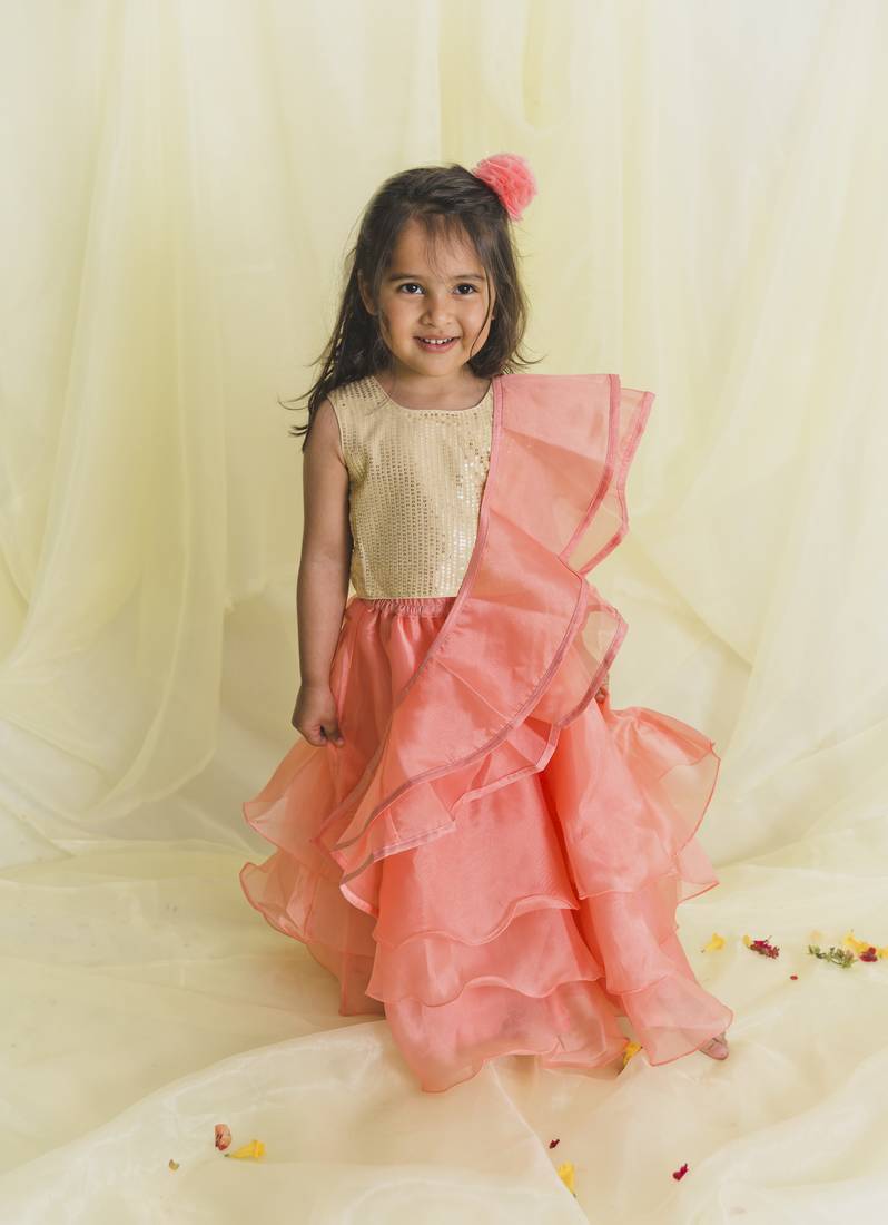 Saka Designs Latest Design Peach & Gold Lehenga Choli For Girls | Ethnic Wear For Kids