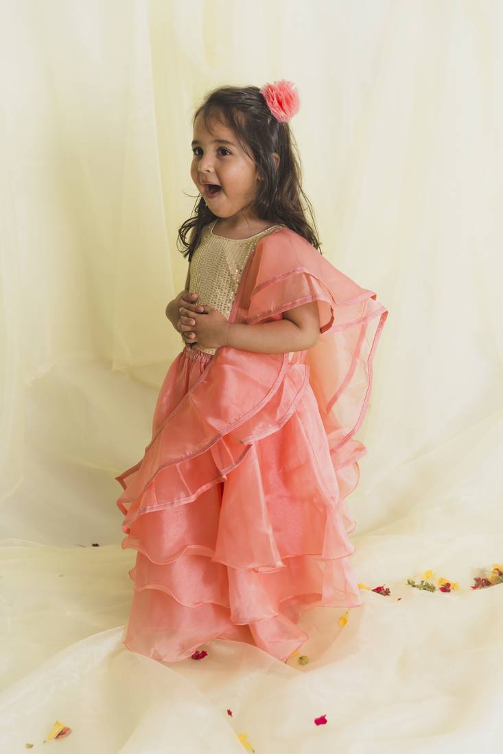Saka Designs Latest Design Peach & Gold Lehenga Choli For Girls | Ethnic Wear For Kids