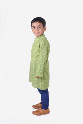Green printed cotton boys-kurta-pyjama 2