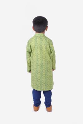Green printed cotton boys-kurta-pyjama 3