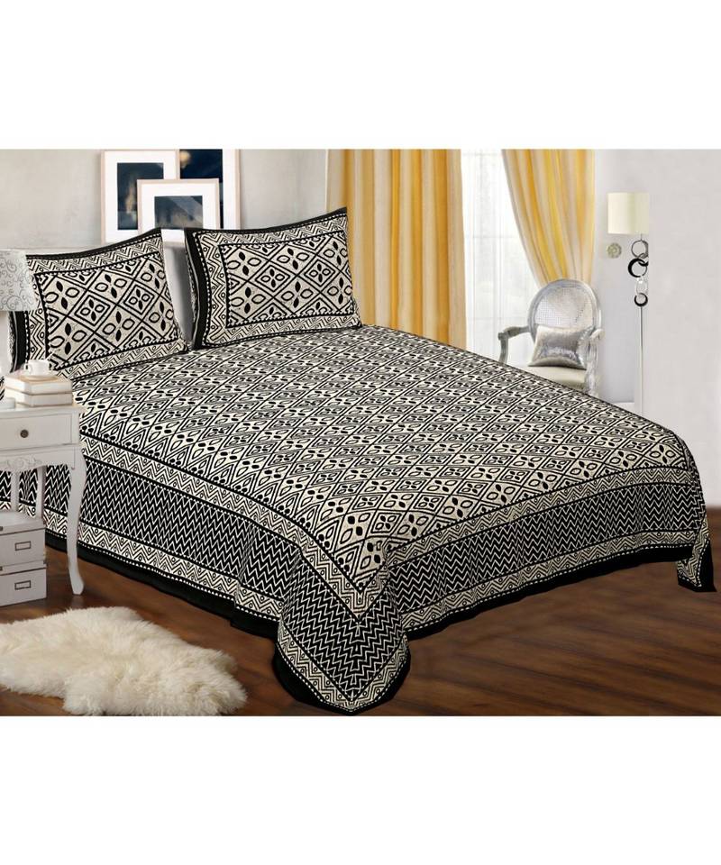 black pure cotton flat sheets abstract print  bed sheet  with  pillow cover