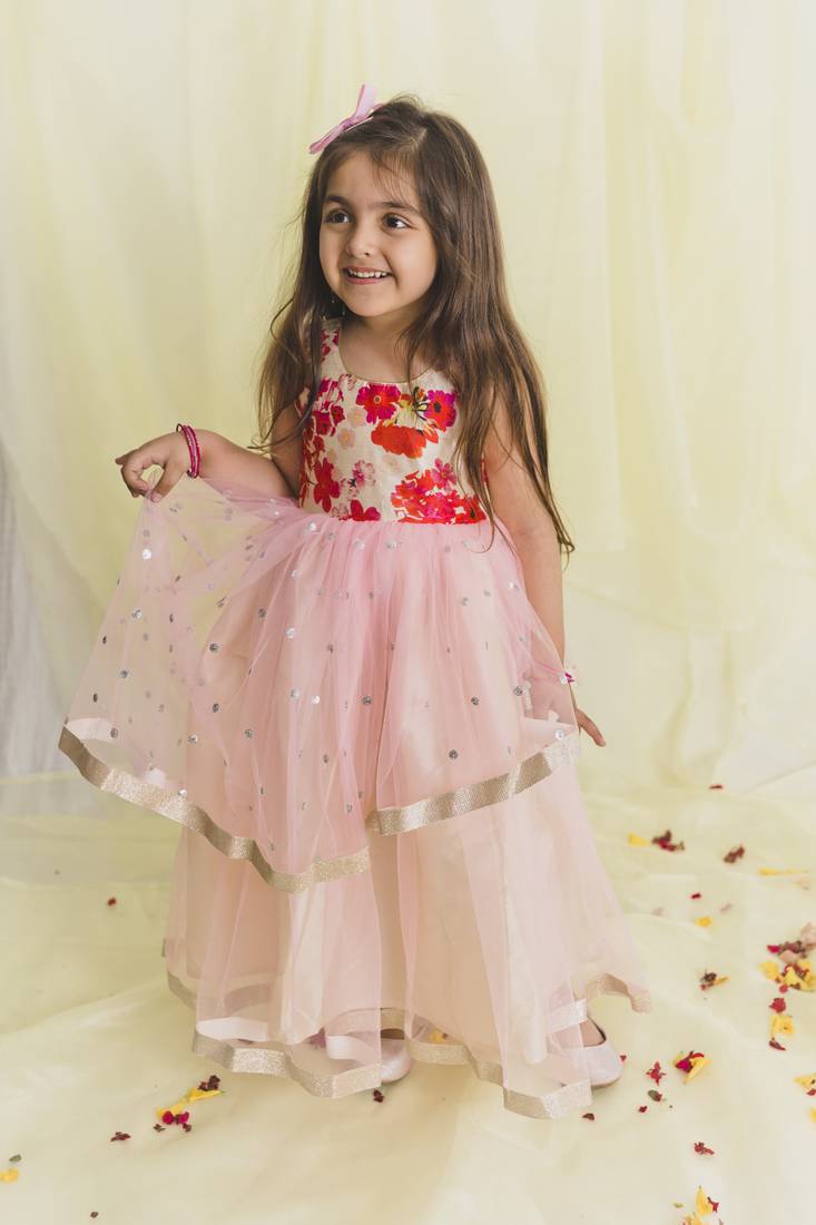 Saka Designs Pink Gown Ethnic Wear For Kids